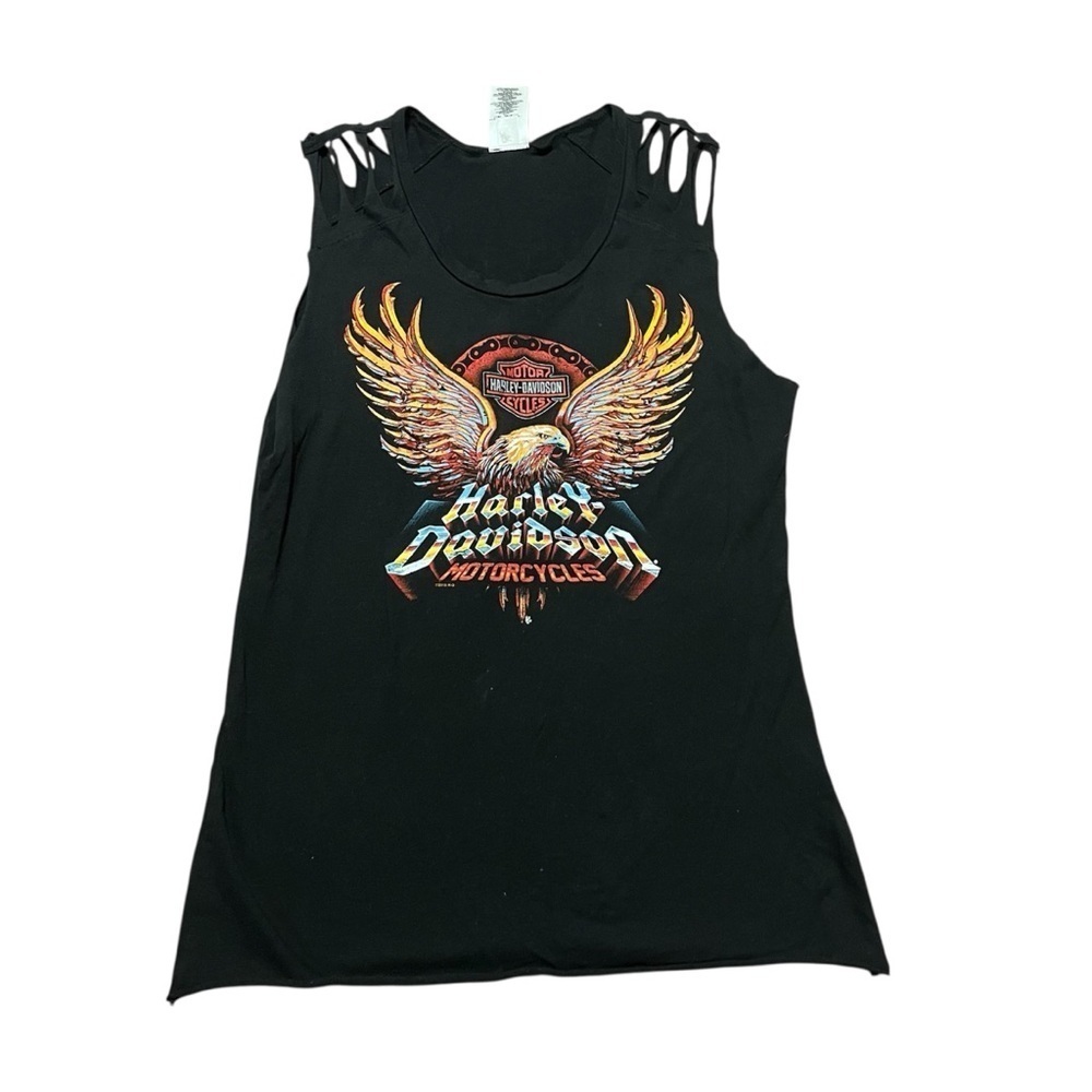 Harley-Davidson Custom Black Muscle Tee Biker Cut Outs Graphic Size Medium